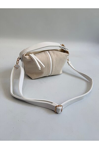Mia Collection Adriana Model Hand and Women's Shoulder Bag Linen White