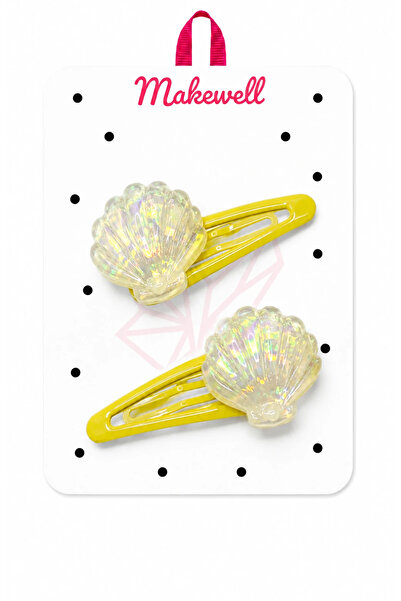 MakeWell Seashell Figured Snap Clip Set – Blue Pearl Girls' Hair Clips, Set of 2
