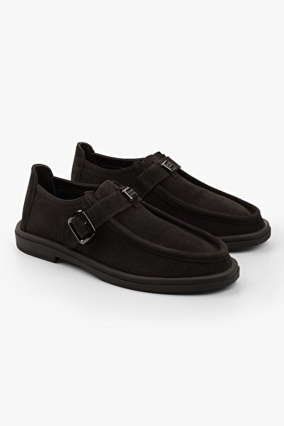 Shoeberry Women's Elvane Brown Suede Loafer with Buckle Detail