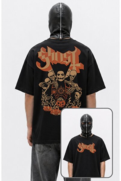 Fuddy Moda Tricou unisex Ghost IV cu imprimeu pe spate, cu guler rotund, tric...