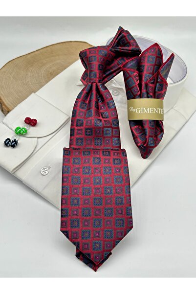 Gutiero Classic Tie with Red Patterned Handkerchief