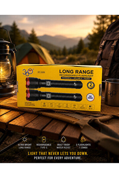 360 Long Range LED Rechargeable Flashlight 2 in one 20,000 mAh