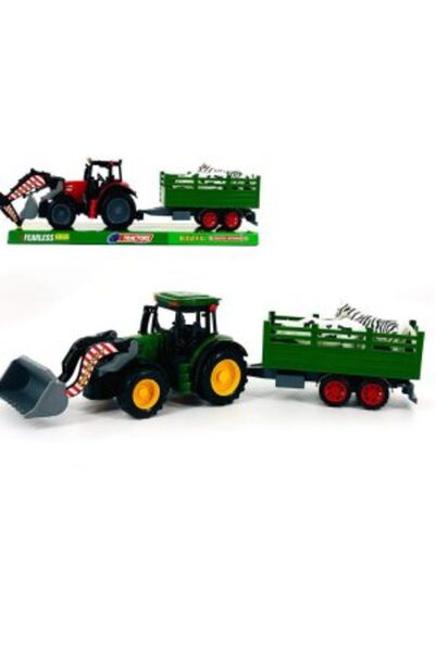 PlayFun Tractor agricol cu cupă și remorcă pentru animale 45cm 6511110055018