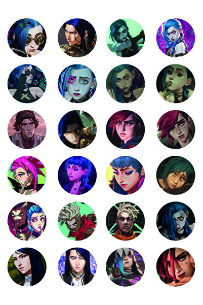 nihonwosekai Arcane Jinx LoL Anime Set Naljepnica 24 KOM