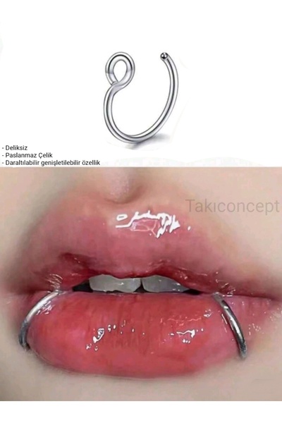 TakıConcept Deliksiz Piercing Paslanmaz Çelik Fake Dudak Burun Kulak Septum P...
