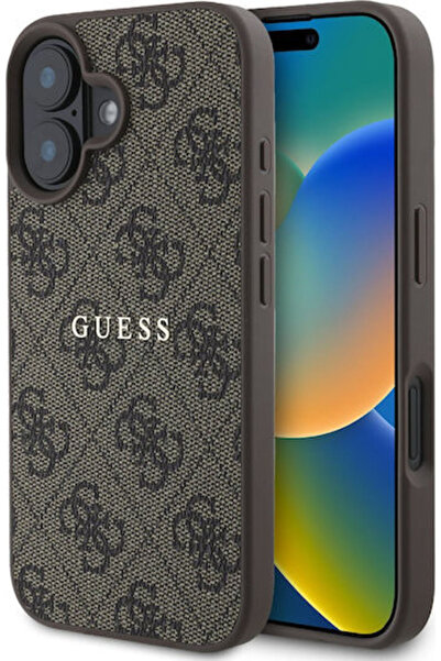 Guess Pu 4g Κλασικό Λογότυπο Δερμάτινη Καφέ Θήκη Πλάτης για iPhone 16 Plus Κω...