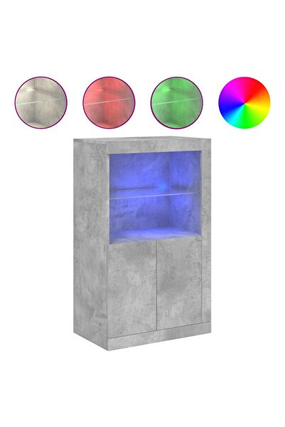 vidaxl Side cabinet with LED lights, concrete grey, engineered wood