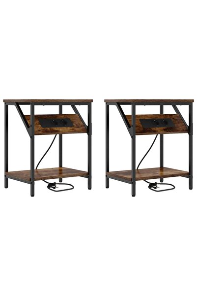 vidaxl Dulap de noapte 2 pcs Stejar fumuriu 38 x 30 x 48 cm