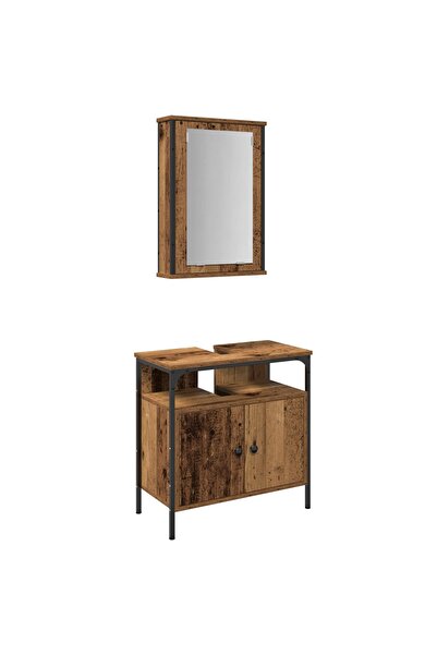 vidaxl Bathroom furniture set with shelf 2 pcs Brown Composite wood