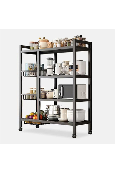 wayawaa Black 4-Tier Heavy-Duty Metal Storage Shelf with Wheels, Adjustable H...