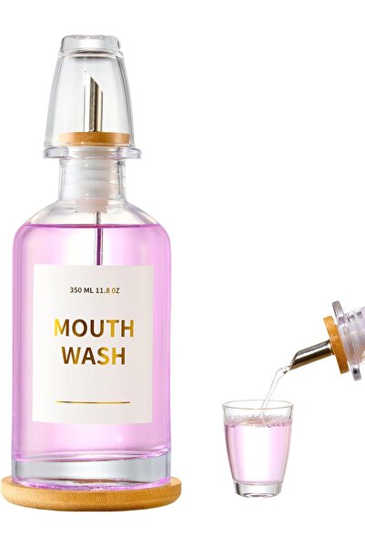 Arabest Glass Mouthwash Dispenser for Bathroom, 11.8oz Mouthwash Bottle with ...