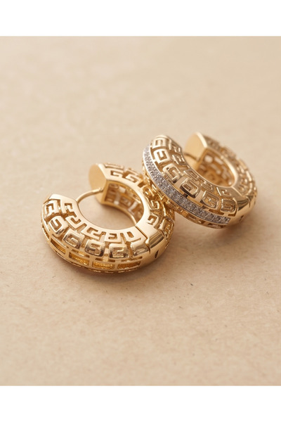 HOSBUTIK Gold Pink Color Xuping Stone 3 cm Non Tarnish Non Allergy Hoop Earring