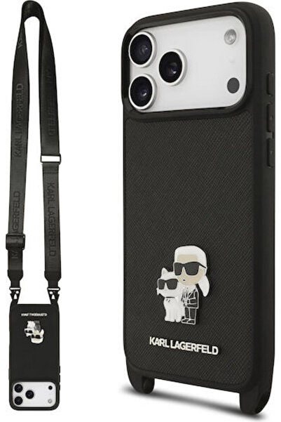 Karl Lagerfeld Δερμάτινη Θήκη Πλάτης Saffiano με Λουράκι Μαύρο (iPhone 17 Pro...