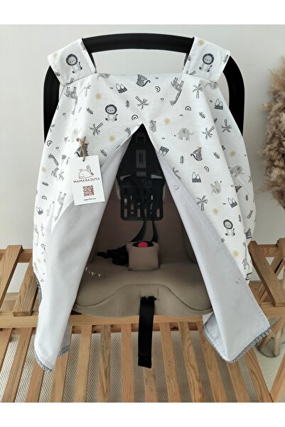 MAMARADUGA Single Stroller Cover Double-Sided Gray-Lion Safari -Poplin