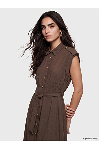 LC Waikiki Rmz Gi̇yi̇m Farkiyla Belted Linen Look Shirt Dress