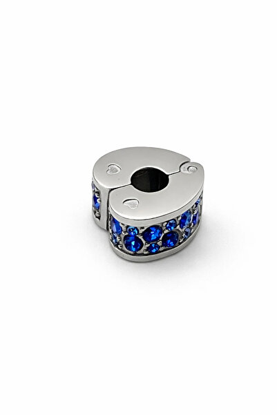 MakeWell Heart Shaped White and Blue Stone Charm – Silver Color Spacer, Brace...