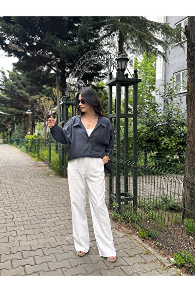 Dünya Butik Vintage Lacivert Modal Kumaş Gömlek