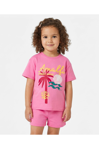Bonfino 100% Cotton Printed Half Sleeves Oversized T-Shirt % Short Set - Dark...