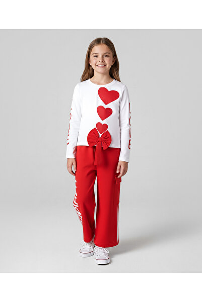 Ollington St. Cotton Full Sleeves Heart Printed Top and Knit Pant With Text P...