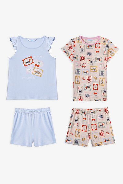 Penti Girl's Cotton Lounge French Meal Shorts Sleeve 2-pack Pajama Set - Ligh...