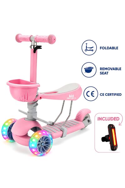 KidProtect Trotineta Copii 3in1 Ultra Safe, Lumini Cu Sea, Ghidon Reglabil, S...