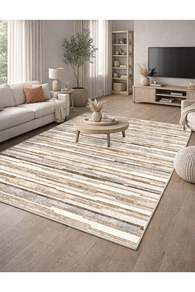Lioara Home Modern Dijital Baskı Halı | Yıkanabilir Kaymaz Taban Salon Halısı