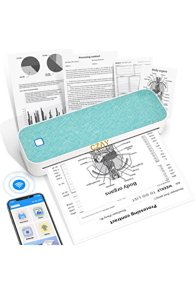 CZAY Imprimanta Termica Portabila A4 CZAY®, Etichete 50–220 mm,HD 304 DPI, Bl...
