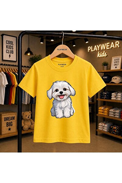 playwear Tricou unisex pentru copii, 100% din bumbac, cu imprimeu câine ornam...