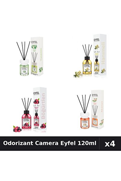 Eyfel Set 4 Odorizant Camera cu Betisoare 120ml - Iasomie, Fructe Pădure, Aca...