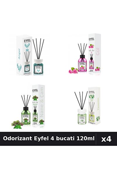 Eyfel Set 4 Odorizant Camera cu Betisoare - Angel, Trandafir, Pin Menta, Iaso...