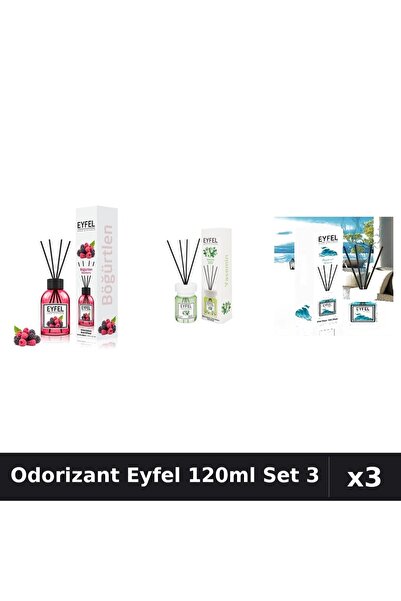 Eyfel Top Bottom Set of 3 Room Air Fresheners with Sticks 120ml - Forest Frui...