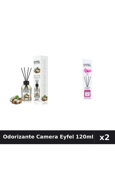 Eyfel Set 2 Odorizante Camera cu Betisoare 120ml - Nuca de Cocos, Bubble Gum