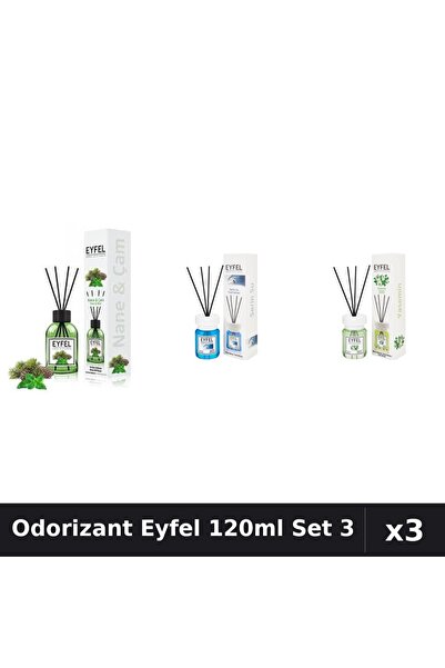 Eyfel Set 3 Odorizante Camera cu Betisoare 120ml - Pin Menta, Cool Water, Ias...