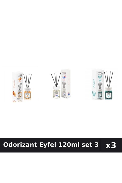 Eyfel Set 3 Odorizante Camera cu Betisoare 120ml - Angel, Orhidee, Piersica