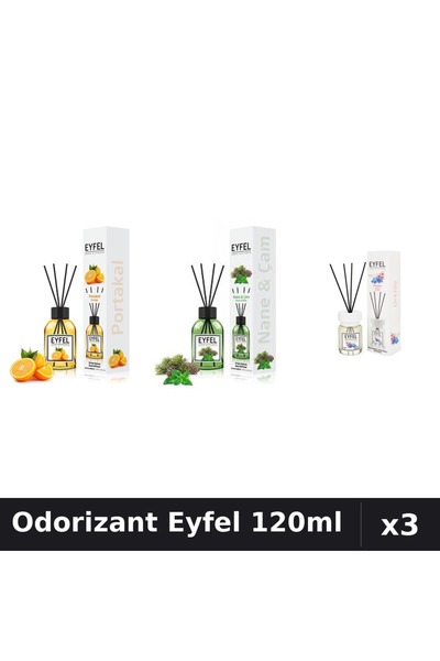 Eyfel Set 3 Odorizante Camera cu Betisoare 120ml - Portocala, Pin Menta, Orhidee