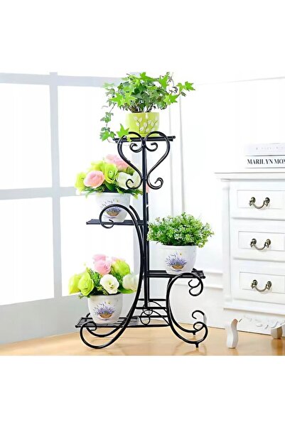 Kardett Suport ghivece din metal negru cu 4 rafturi, 80x54x25 cm - Raft de in...