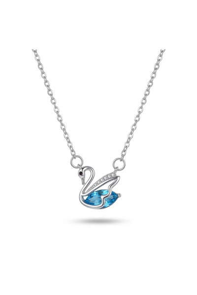 h&b design jewel قلادة على شكل بجعة مرصعة بالفضة والزمرد الأزرق
