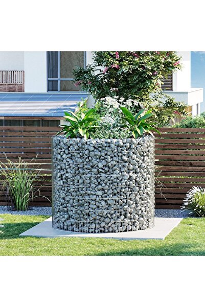 RADIONAT , SONGMICS Round Gabion Basket for Stones, Galvanized Steel, 90x90x8...