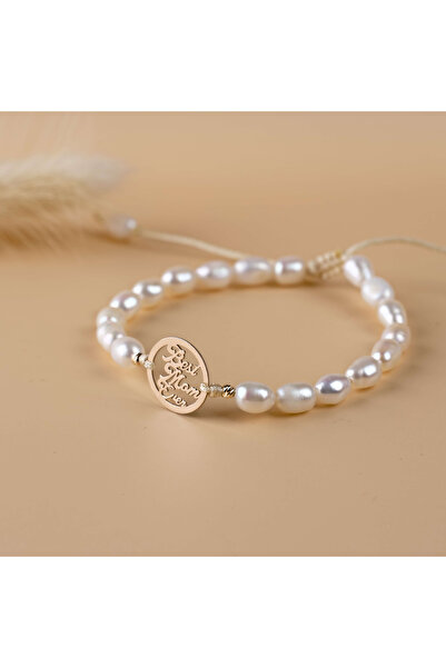 BLACK SWAN Bijoux Bratara din perle de cultura banut din Aur 14K 'Best Mom Ev...