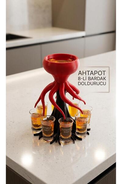 Alse3D Ahtapot Tasarımlı 8'li Pratik Bardak ve Shot Doldurucu Dağıtıcı Aparat