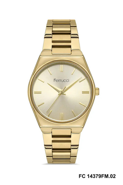Ferrucci Gold Color Geometric Case Metal Cord Women Wrist Watch