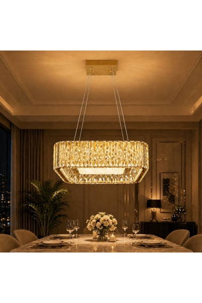 proled Candelabru LED din Cristal Auriu 128W (64W+64W), Telecomandă, Pătrat 5...