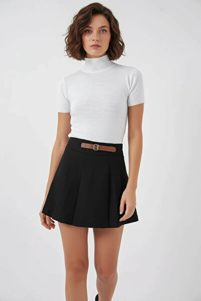 Generic Brand Women's Turtleneck Black Shorts Skirt with Belt