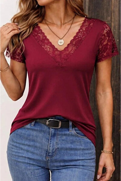 Generic Brand Women's Short Sleeve V-Neck Blouse, Pack of Lace Viscose
