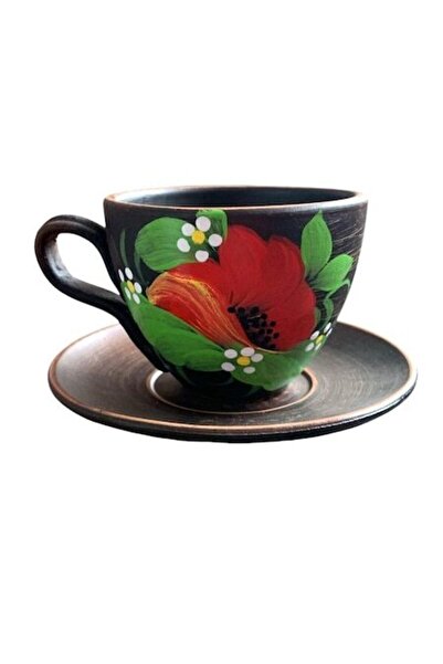 OEM Red Clay Cup Painted Floral Model, 200 ml, with Saucer