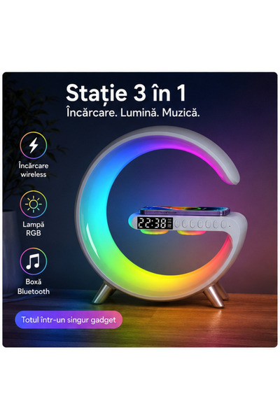 OEM Λάμπα LED RGB με Ξυπνητήρι, Ηχείο Bluetooth και Ασύρματο Φορτιστή