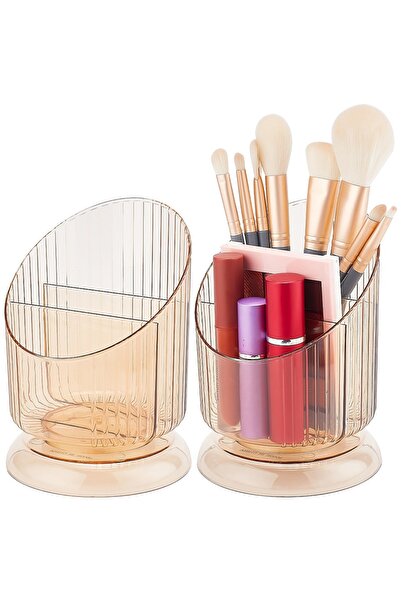 OEM Sheer makeup brush organizer, plastic, sand brown
