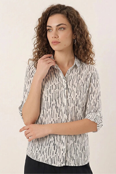 buğrahayalin Women's Graphic Patterned Viscose Khaki White Shirt
