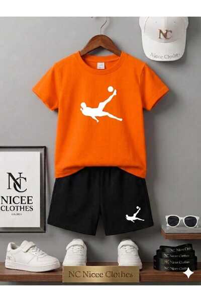 NC Nicee Clothes Summer Children's T-Shirt Shorts Unisex (White Röveşetaa Print)