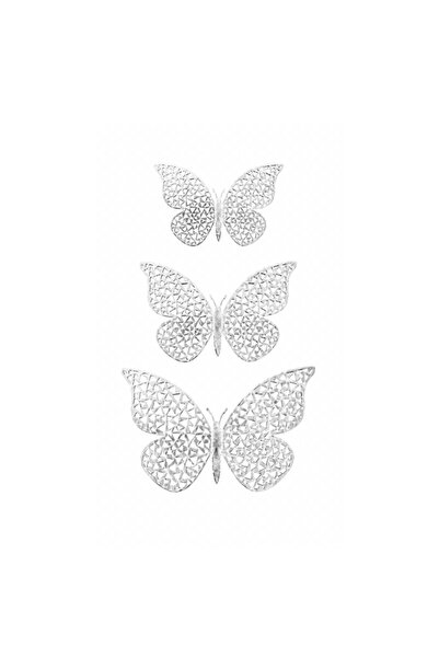 Decoratiuni Dulci Fluturi cu aripioare modele geometrice 3 dimensiuni - Argintiu